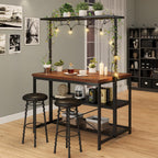 TrailBlaze 42'' Kitchen Island with Storage– 3-Tier Bakers Rack, Wooden Top, Sturdy Metal Frame, 5 Hooks, Space-Saving Design for Small Kitchens, Coffee Bar or Dining Room –No Stools