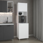 FM FURNITURE Kitchen Pantry Storage Cabinet, Freestanding Organizer with Doors and Open Shelves, Space Saving Kitchen Storage, White