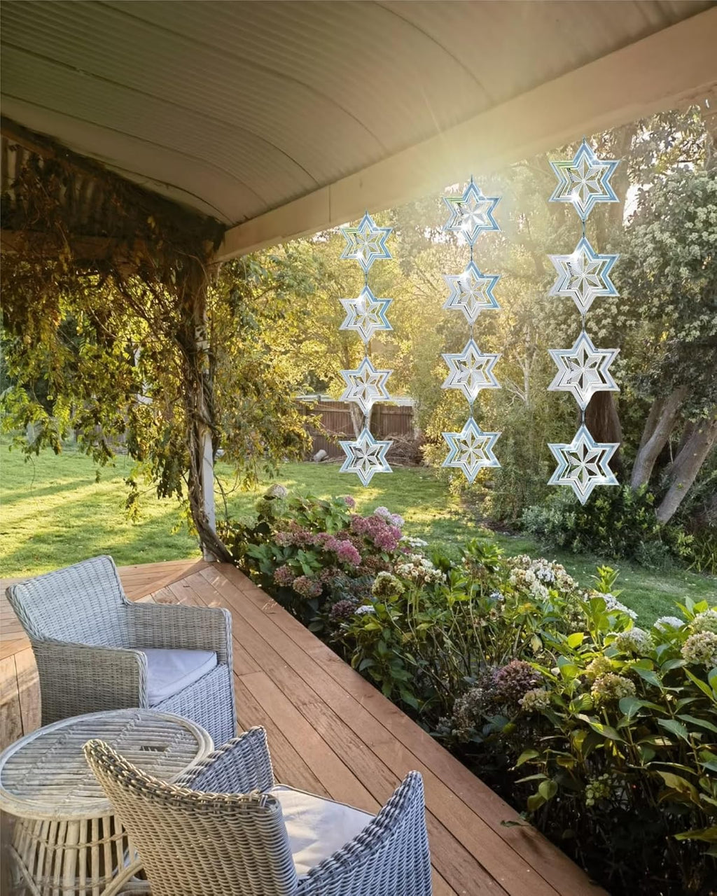 Stainless Steel Wind Spinner - Reflective Garden Spinner to Scare Birds Away, Sparkly Outdoor Decor for Yard, Patio, Farm - Heart Shaped Gift for Mom, Women, Wife (Hexagonal Star)