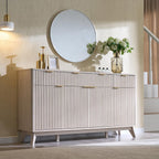 OKD Fluted Storage Cabinet with Drawers, 60" Morden Buffet Sideboard Coffee Bar Cabinet with 4 Doors and 3 Drawers for Dining Room, Living Room,Hallway (White Alder)