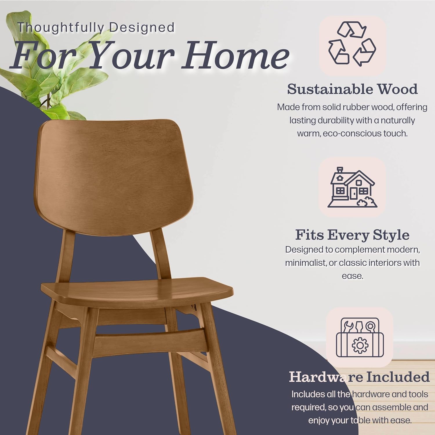 Alaterre Furniture Calais Dining – Mid Century Modern Set of 2 Dining Chairs – Solid Wood Chair Set with Minimalist Design for Dining Room or Kitchen (Warm Pecan Finish)