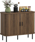 HOMCOM 35.4" Sideboard Buffet Cabinet with Storage, Nordic Coffee Bar Cabinet with Slatted Tambour Doors and Metal Legs, Kitchen Credenza, Walnut