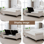 66" End of Bed Storage Bench King Size Beige,Napped Fabric Window Bench with Dual-Opening Compartments,Long Tufted Storage Bench Living Room,Bedroom,Entryway