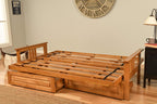 Kodiak Furniture Monterey Queen-size Futon, Storage Drawers, Butternut Finish with Suede Gray Mattress