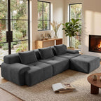 GRUSIGN 118'' Modular Sofa,Sectional Couch for Living Room | Tufted Oversized L Shape Deep Seat Couch with Ottoman & 3 Throw Pillows,Corduroy Cloud Couch,Dark Grey