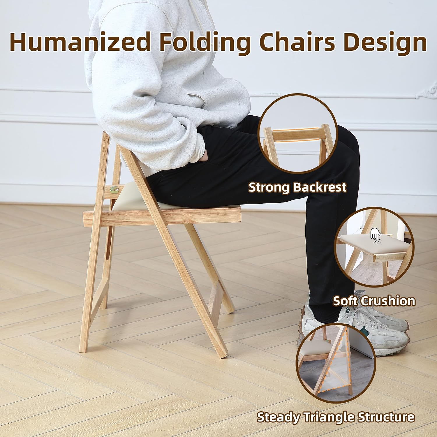 COMUHOME Wood Round Folding Dining Table with 4 Chairs, 47.3" Folding Table and Chairs with Storage Shelf Metal Legs for Home Dining Room Living Room, Space Saving Foldable Dining Table with 4 Chairs