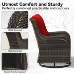Outdoor Swivel Rocker Patio Chair - Outdoor Wicker Patio Furniture with Thickened Olefin Cushions, High Back and Deep Seating, Hand-Woven PE Rattan for Porch, Deck, Balcony, Red