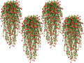SJL Artificial Hanging Plant 4pcs Fake Hanging Plants Greenery Decor Plastic Flower Artificial Plants Indoor Fern Ivy Leaves Flowers Real Touch Stem for Wedding Party Outside Home (Red)