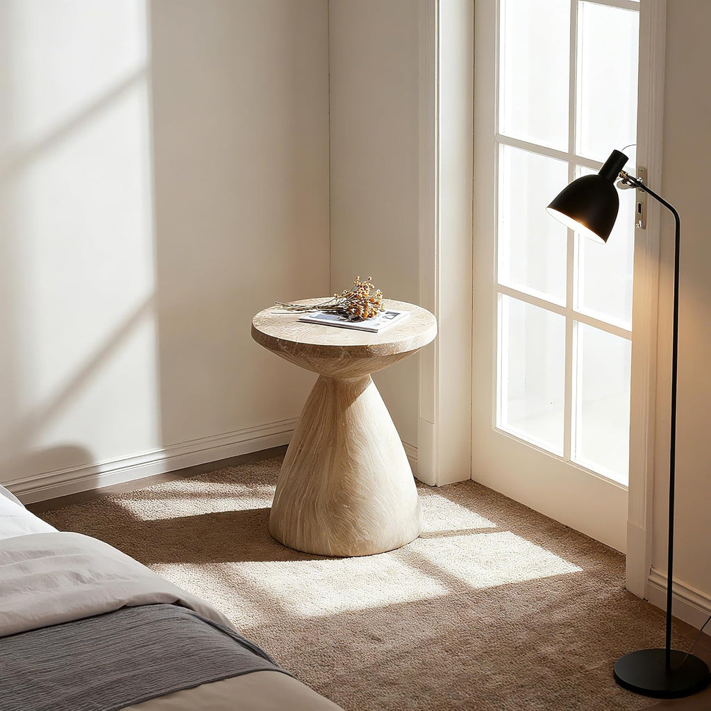 17.72" Cement End Tables for Patio,Faux Terrazzo Modern Small Round Side Accent Table,Tree Stump Garden Stool Drum Indoor and Outdoor,Marble