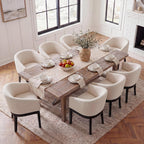 HNY Barrel Dining Chairs Set of 8, Mid Century Modern Upholstered Dining Chairs with Arms, Linen Kitchen & Dining Room Chairs, Solid Wood Frame Accent Chairs for Kitchen, Apartment, Cream