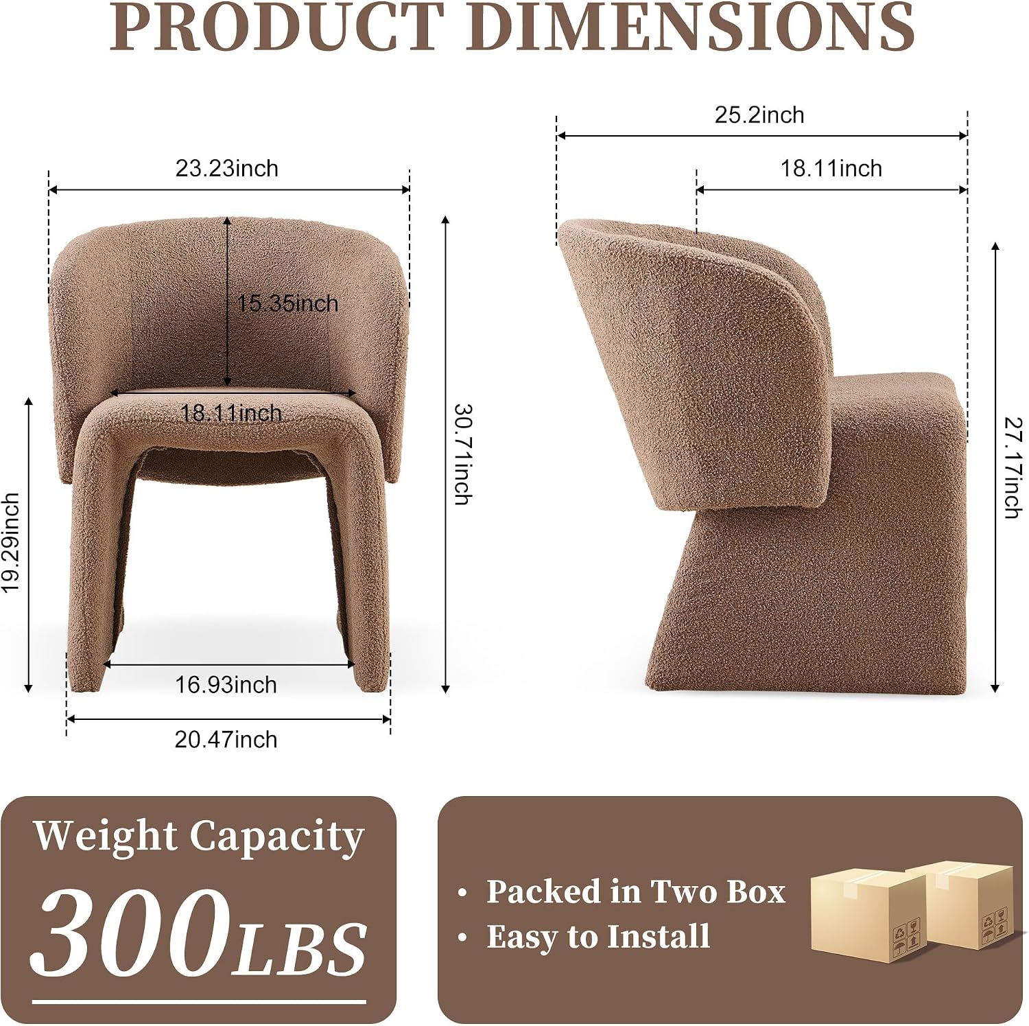 NORDICANA Barrel Dining Room Chairs with Arms, Faux Fur Accent Chairs Set of 2, for Kitchen, Living Room, Upholstered Armchairs, Brown