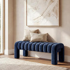 43.3" Bedroom Bench, Upholstered Entryway Bench, Modern End of Bed Ottoman with Solid Wood Legs and Adjustable Foot Pegs for Entryway, Dining Room and Living Room (Blue Chenille)