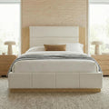 GDFStudio Queen Size Upholstered Platform Bed Frame with Extended Wood Headboard, 49'' Tall High Headboard Modern Bed Frame, Wood Plinth Base, No Box Spring Needed, Easy Assembly, White Boucle