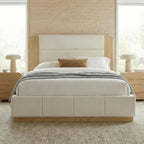 GDFStudio Queen Size Upholstered Platform Bed Frame with Extended Wood Headboard, 49'' Tall High Headboard Modern Bed Frame, Wood Plinth Base, No Box Spring Needed, Easy Assembly, White Boucle