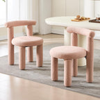 Boucle Dining Chairs Set of 2, Mid Morden Century Chairs with Curved Back Round Upholstered Round Dining Chairs, Armless,for Bedroom Kitchen and Dining Living Reading Room Reception, Pink