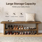 2 Tier Entryway Bench, 47.24" Shoe Bench, Rustic Shoe Rack, Wooden Storage Bench for Entryway Hallway Living Room Bedroom, Easy Assembly, Rustic Brown