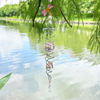 FONMY Dragonfly Gazing Ball Spiral Wind Spinner Sun Catcher Rainbow Maker Silver Spiral W/Pink K9 Crystal Ball Tree Hanging Ornament Indoor Outdoor Garden Decor. 19.5inch H