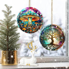 Colorful Ceramic Mushroom Christmas Ornament, Mushroom Lovers Gift, Christmas Decor - Pattern B
