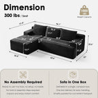 Modular Sectional Sofa Couches, 96" L-Shaped Cloud Couch with Left Chaise Lounge & Side Pockets for Living Room | No Assembly Required | Corduroy Fabric, Black