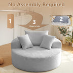 Oversized Round Chair Lounge Chaise Indoor, Upholstered Corduroy Deep Seat Cloud Large Circle Sofa Chair, No Assembly Required, Fluffy Modern Sleeper Sofa Bed for Reading, Living Room, Light gray