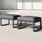 RoyalCraft 2 Pieces Aluminum Outdoor Patio Ottoman Set, Outdoor Foot Stools with Thick Cushion, Small Seat Furniture for Porch Balcony Backyard, Grey
