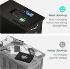 LINSY Home End Table with Charging Station, Updated Farmhouse Flip Top Side Table with Cup Holder, Storage Drawer and Glass Door, Wooden Narrow Bedside Nightstand for Living Room, Bedroom, Black
