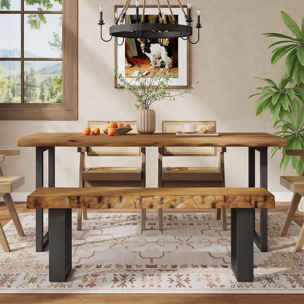 Solid Wood Dining Bench, 47'' Industrial Entryway Bench with Black Metal Legs, Narrow Long End of Bed Bench for Bedroom, Kitchen, Living Room, Hallway, Easy Assembly