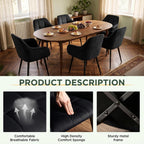 Modern Black Velvet Dining Chairs Set of 2, Upholstered Tufted Side Chairs with Arms, Black Metal Legs, Accent Arm Chairs for Kitchen, Dining Room, Living Room (Black)