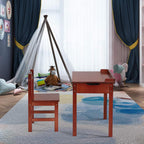 Vasitelan Table and Chair Set, Flip Top Wooden Study Desk w/Chair for Playroom, Wood Activity Table Set w/Storage Space (Coffee)