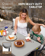 FanttikOutdoor Folding Table 4 Foot Quick Adjust Portable Plastic 4 Heights | Effortless Adjustable Height Small Card Table, Fixing Lock Indoor Outdoor Use for Party Camping, 1 Pack Grey Zeta X4 Pro