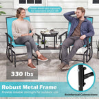 Tangkula 2-Seater Outdoor Glider Bench with 2-Tier Center Table (Turquoise) | Breathable Mesh Fabric Seat & Back, Footrest, Storage Shelf, Heavy-duty Metal Frame for Garden, Porch, Backyard