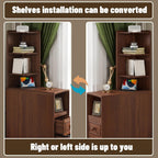 Walnut Corner Tables with Drawers & Open Shelves, Tall & Bedside Nightstands with Charging Station for Living Room & Bedroom