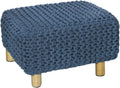 COTTON CRAFT Braided Footrest - Handknitted Dori Foot Stool with Sturdy Wood Legs – Handmade Boho Leg Rest - Small Spaces Under Desk Living Room Entryway Low Footstool Pouf - 16.5x12x9.5 - Blue