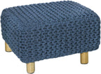COTTON CRAFT Braided Footrest - Handknitted Dori Foot Stool with Sturdy Wood Legs – Handmade Boho Leg Rest - Small Spaces Under Desk Living Room Entryway Low Footstool Pouf - 16.5x12x9.5 - Blue