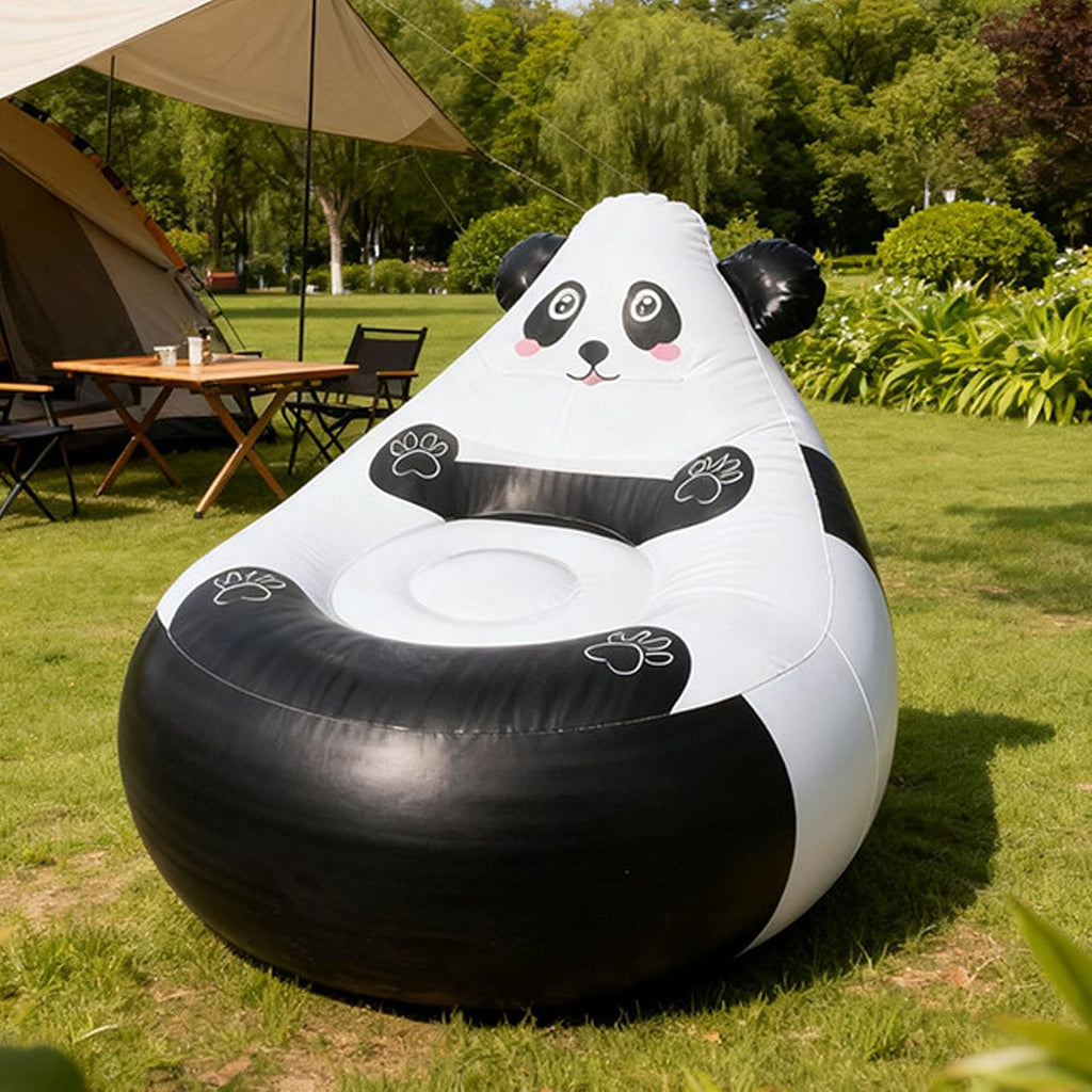 Cute Inflatable Couch Seat with Panda Cartoon, Soft Portable Chair for Garden, Playing in the Garden, Camping or Travel Adventure