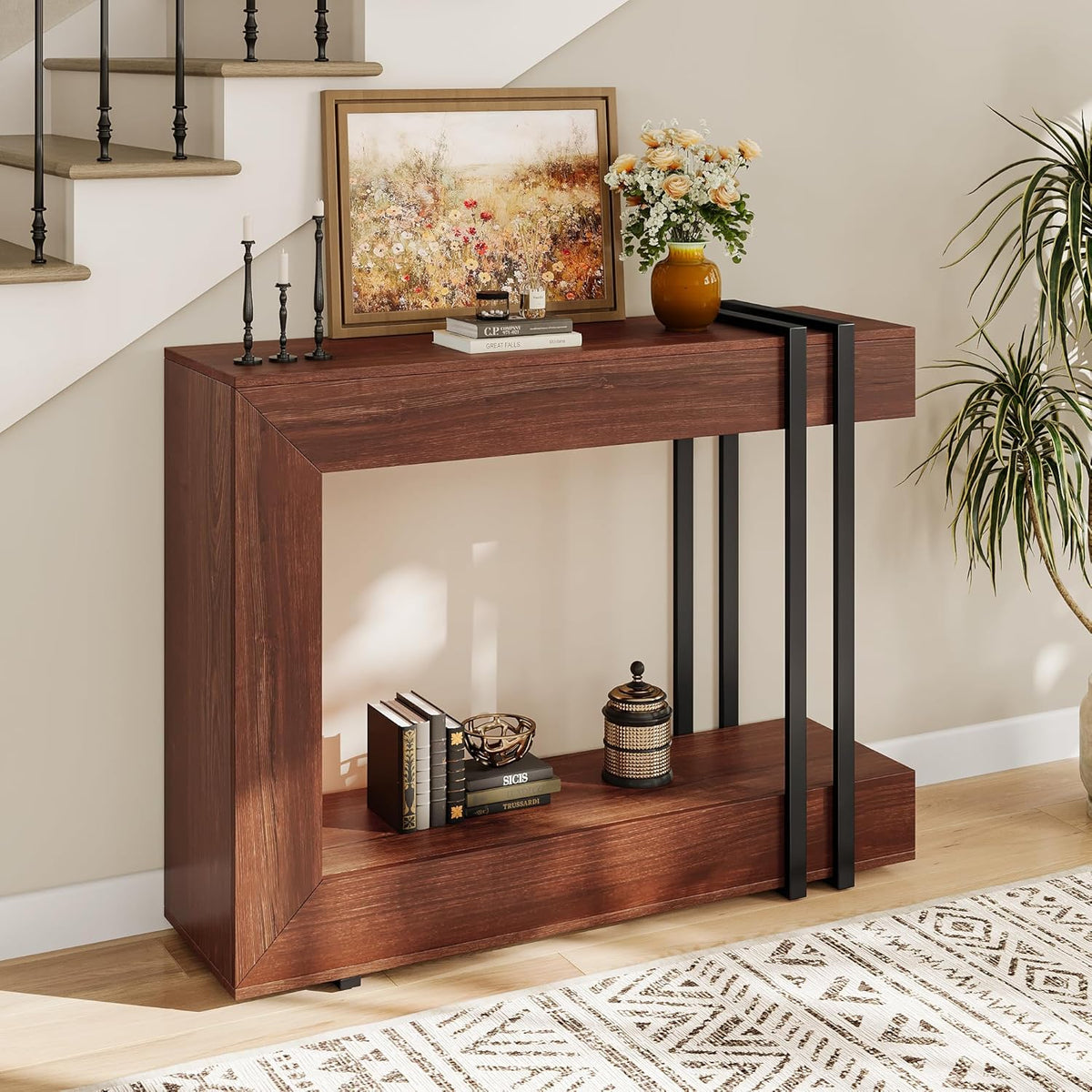 Einhomn 42.5" Console Table Behind Couch, 2-Tier Narrow Entryway Table with Storage, Wood Sofa Tables for Entrance/Hallway/Living Room/Foyer, Walnut Brown