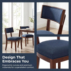 Blue Dining Chairs Set of 6, Upholstered Linen Fabric Dining Room Chairs with Curved Backrest, Armless Solid Wood Farmhouse Kitchen Side Chairs for Dining/Living Room, Blue