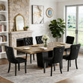 Extendable Dining Table Set for 6-8, 63"-78.7" Farmhosue Kitchen Table Set with 6 Upholstered Chairs, 7-Piece Rectangle Dining Room Table Set with Heavy Duty Pedestal for Small Place Apartment