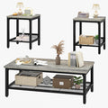 Recaceik 3-Piece Living Room Coffee Table Set, Industrial Coffee Table with 2 Square End Side Tables, Modern Living Room Table Set with Metal Frame for Apartment Home Office (Grey)