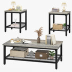 Recaceik 3-Piece Living Room Coffee Table Set, Industrial Coffee Table with 2 Square End Side Tables, Modern Living Room Table Set with Metal Frame for Apartment Home Office (Grey)