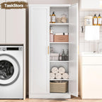 71" Tall Kitchen Pantry Cabinet, White Metal Kitchen Pantry Storage Cabinet with Doors and 4 Adjustable Shelves, Freestanding Pantry Cupboard for Living, Dining Room, Kitchen
