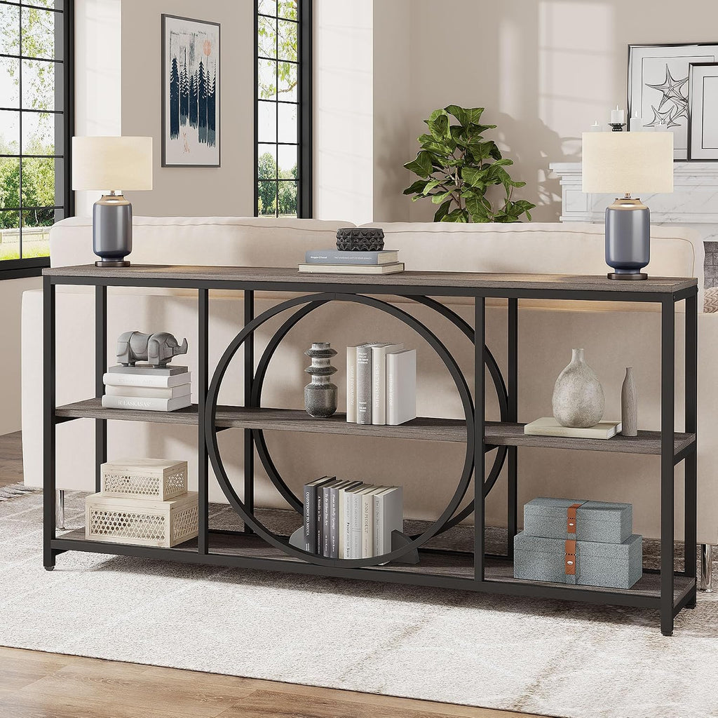 Tribesigns Extra Long Console Table, 70.9" Sofa Table with 3 Tier Shelves | Narrow Sofa Tables with 3 Tier Wood Storage Shelves, Industrial Metal Frame for Entryway Hallway Living Room Behind Couch