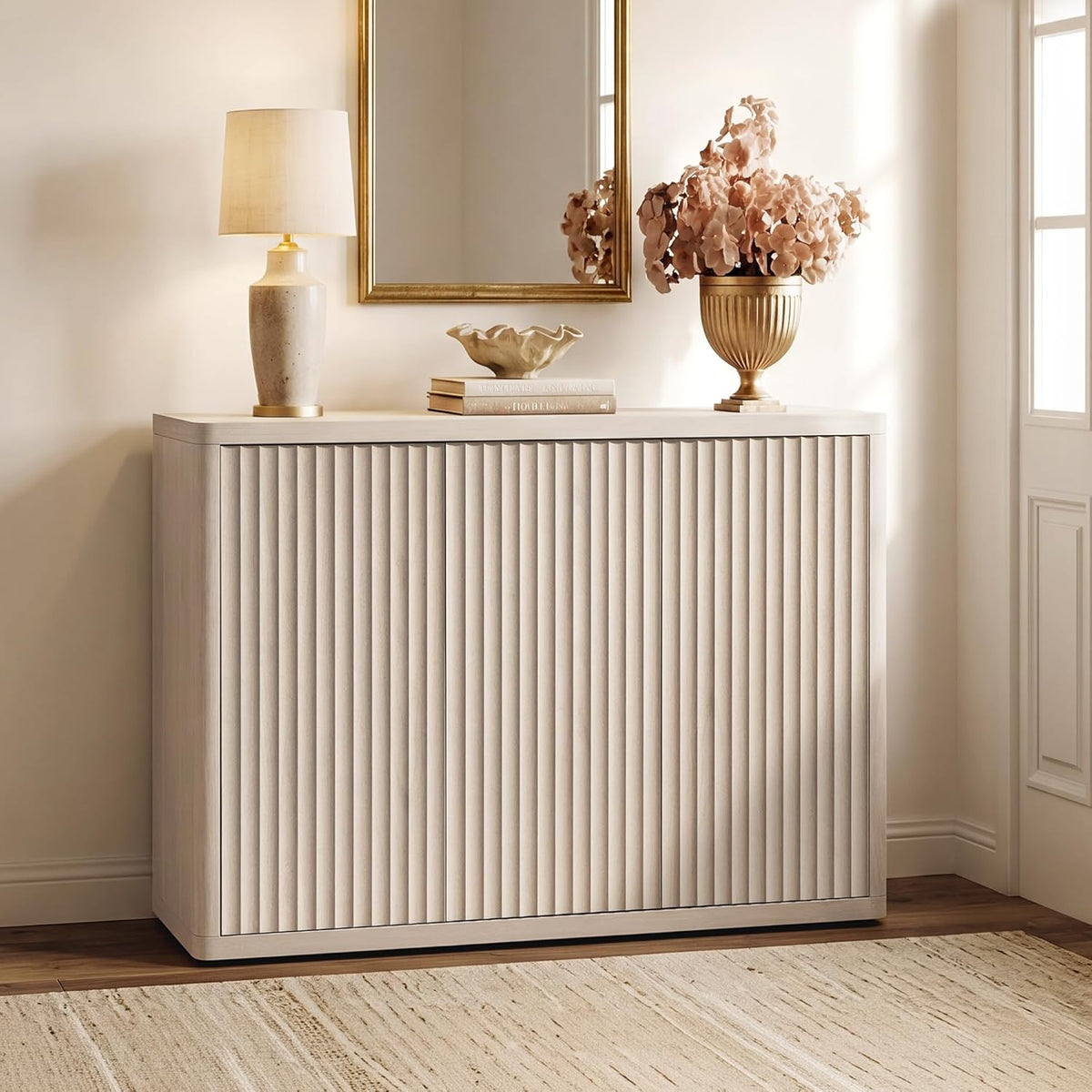 SICOTAS Buffet Cabinet with Storage Accent Sideboard with 3 Doors Modern 46.6" Wide Credenza Fluted Buffet Table Media Console Cabinet Entryway Cabinets for Living Room Kitchen Dining Room Hallway