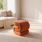 FOXHUNTER S Shape Modern Pouf Ottoman Vanity Stool, Velvet Orange | Footstool with Sponge Filling, No Assembly Required, Soft Shoe Stool, for Makeup Room Living Room Bedroom Entrance