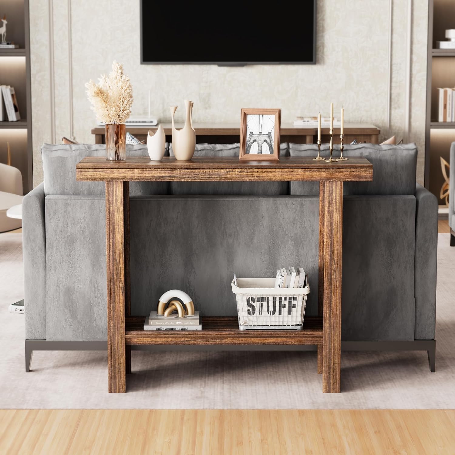 LIFECHOVY Farmhouse Wood Entryway Table Narrow Console Tables with Storage Behind The Couch Sofa, Entrance Side Table for Hallway, Living Room, Foyer, Rustic Brown