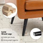 LSSPAID Accent Chair, Modern PU Leather Living Room Chairs, Comfy Upholstered Armchairs Single Sofa Chair with Solid Wood Legs for Apartment, Office, Brown