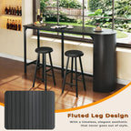 Fluted Bar Table and Chairs Set, 55'' Long Bar Tables with 2 Stools, 3 Piece Counter Height Dining Table for 2, Space Saving Kitchen Table for Bar, Dining Room, Kitchen, Breakfast Nook Corner, Black
