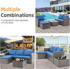 Shintenchi 4 Pieces Patio Furniture Set, 2-in-1 Convertible Sectional Sofa & Chaise Lounge, All-Weather Wicker Rattan Sofa Couch with Cushions & Coffee Table for Yard, Garden, Porch, Poolside
