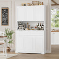 FACBOTALL 74" Pantry Cabinet, Tall Kitchen Pantry with 6 Doors & 2 Drawers | Kitchen Hutch with Wide Countertop, Modern Kitchens Cupboard with Adjustable Shelves and Charge Holes, White