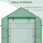 Outsunny 8' x 6' x 7' Walk-in Greenhouse with Mesh Door and Windows, 18 Shelf Green House with Trellis, Plant Labels, UV Protective for Growing Flowers, Herbs, Vegetables, Saplings, Green